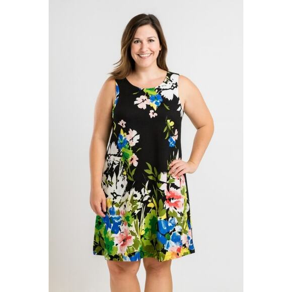 EMMA & MICHELE Black Floral Sleeveless Dress Size 10 - Picture 1 of 3